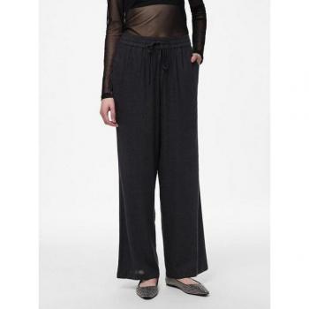 Schwarze Weitschnitt Hose für Frauen – Leinen-Viskose-Kombination – L