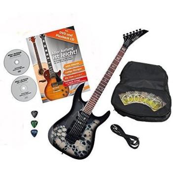 Rocktile Pro JK150F-BSK Guitare Électrique à Thème Skull