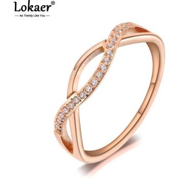 Joya Boda Geométrica para Mujer en Titanio y Acero Inoxidable, Mosaico de Zirconia Cúbica, Cristales Rosa Dorado, Anillo Lokaer R190