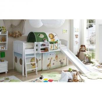 Letto a Soppalco Ticaa – Scivolo Bambini – EKKI Pino Bianco Country – Safari