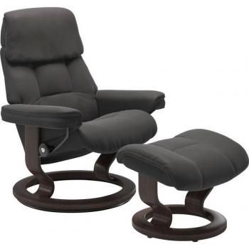 Relaxsessel Stressless Ruby Set L, Classic Base, Gestell aus Eiche/Wenge, Leder‑Farbe Braun/Schwarz