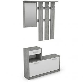 ByLIVING Garderoben-Set TAMINA, Schuhschrank mit hängender Garderobe und Spiegel, Beton-Optik grau/weiß, 97 cm breit