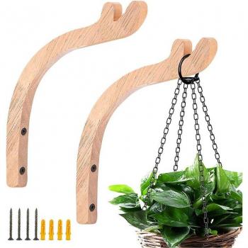 2 Pack Wooden Plant Wall Hangers – Indoor & Outdoor, Hanging Baskets Hooks