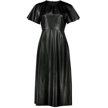Schwarzes Midikleid aus Lederimitat, Damen, Gr. 34