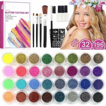 Glitzer Body Art Kit 32 Tuben & 196 Designs