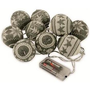 Batterie‑betriebene Nordic Balls Lichterkette – 10 warme weiße, graue LED‑Kugeln