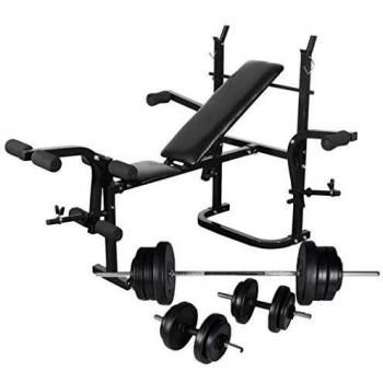 VidaXL Compact Weight Bench with Barbell Holder and Dumbbell Set 60.5kg