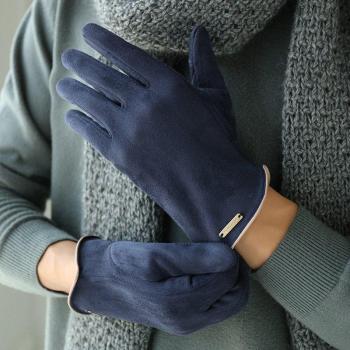 Men's Warm Suede Mittens with Finger Cutouts for Cycling