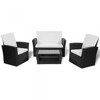 VidaXL Set di Mobili da Giardino 4 Pezzi con Cuscini in Polyrattan Nero
