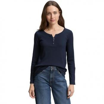 TOM TAILOR Damen T-Shirt mit Turn-Up-Ärmeln, marineblau, Größe XL