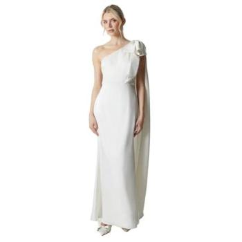 Bow‑Trimmed Ivory One-Shoulder Satin Bridal Couture