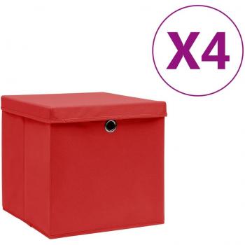 VidaXL Red Storage Containers with Lids 4 pcs 28x28x28 cm