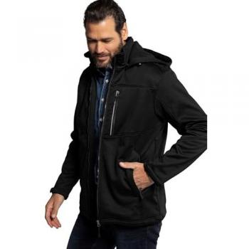 Plus Size Windproof Fleece Lined Softshell Jacket, Men, Black, 4XL, Polyester, JP1880