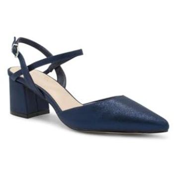 Mid‑Block Heel Pointed Court Shoes (Navy) – Paradox London Women's
