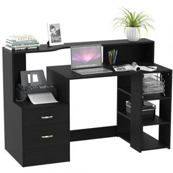 Homcom Multi-Storage & Workstation Desk Table Storage Shelves Home Office Black