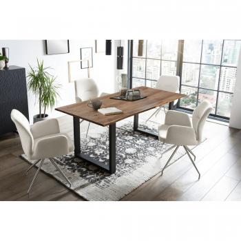 SalesFever Essgruppe „Creme‑90 Deluxe“ – massiver Nussbaum‑Tisch, Edelstahl‑Stühle