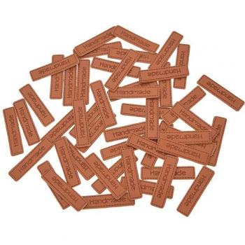 Etiquetas de cuero PU, 50 piezas, en relieve, DIY, etiquetas de bandera para confección