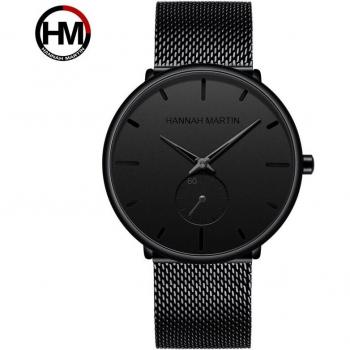 Reloj Cronógrafo Cuanto Hombre Hannah Martin, Malla Acero Inoxidable Negro con Diseño de Esfera Pequeña