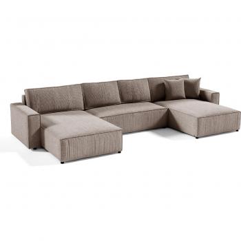 Canapé de 5 plazas con almacenamiento bajo Isaac, tapizado velour côtelé taupe