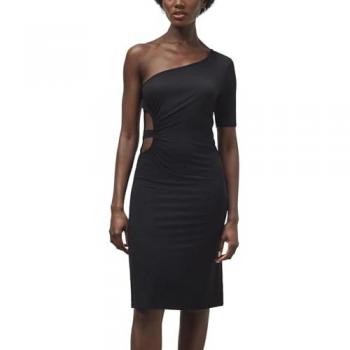 Enorsia Women's Asymmetric Shoulder Dress in Black
