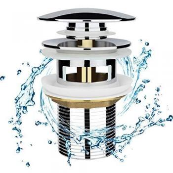 Chrome Basin Sink Waste Modern PopUp Click-Clack Sprung Plug, Overflow Included