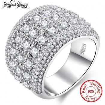 Anillo de boda grande de zirconia cúbica AAA para mujer, joyería en color blanco y plateado