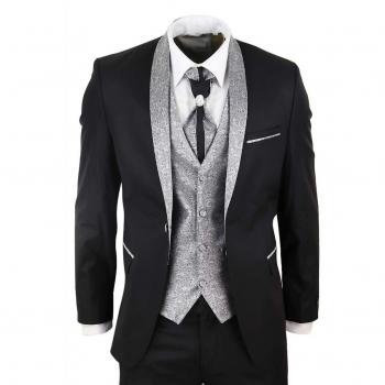 TruClothing Men's Black Canvas 4-Piece Wedding Suit