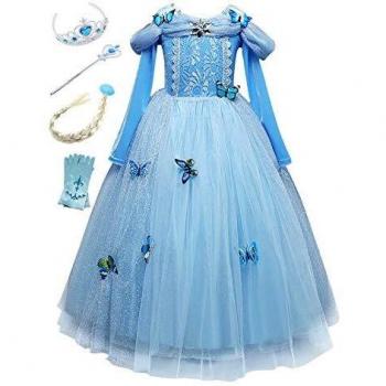 Costume Monissy Elsa Frozen: abito blu, tiara e guanti magici