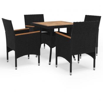 VidaXL 5 Piece Garden Table and Chairs Set Poly Rattan and Solid Wood Black