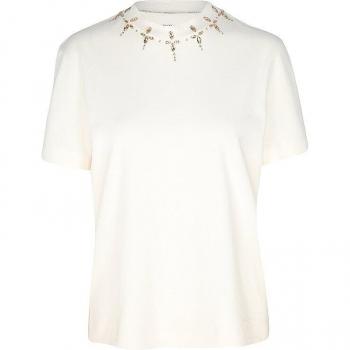 Marc Cain Beige T-Shirt with Ellipse Strass, Women's, Size M
