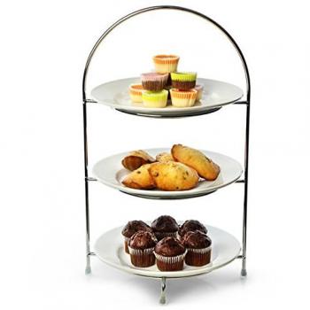 Utopia Chrome Luxury Cake & Cupcake Tiered Stand – 42cm Base, 23cm Plates