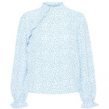 Ichi Langarmbluse IXTANYA LS „Rüsschen‑Trendy“, Größe 40 – Damen, Placid Blau, Polyester