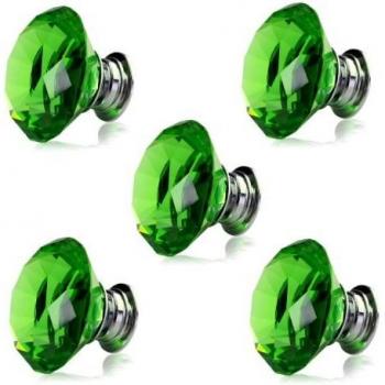 Revesun 6 PCS Green Diamond Glass Cabinet Handles (40mm Diameter)