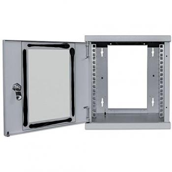 Kab24® Grauer Netzwerkschrank 10-Zoll – Wandhebauge, 6‑Höhen, 32 × 30 × 30 cm