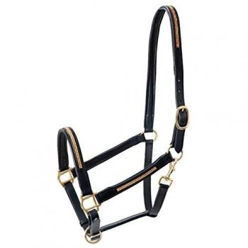 Full-Length Black Leather Halter with Sparkling Rhinestones