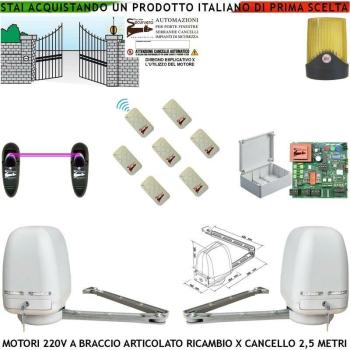 SECURVERA Cancello Elettrico 5m 2 Ante 0,5-2,5m Automazione Centrale 7 Radiocomandi Fotocellule