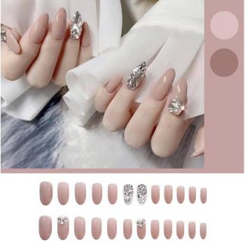 Rosa Diamanten Maniküre-Patches, 24 Stück, falsche Nägel