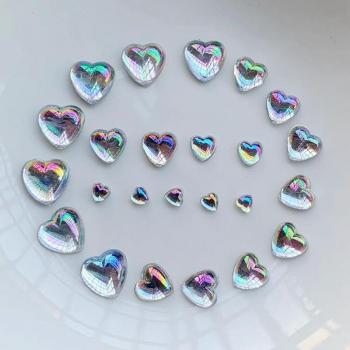 Corazones de cristal AB blanco con diamantes de imitación, parte trasera plana, opciones de tamaño 4mm, 5mm, 6mm, 8mm y 10mm