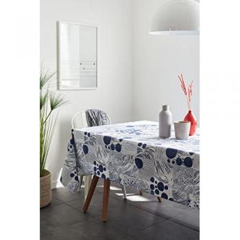 Nappe en coton enduit acrylique bleu anti-tache imprimé 160x300 cm RIVAGE