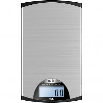 ADE Kitchen Scale KE850 Kylie – Flache Edelstahl‑Waage, 5 kg Messbereich, Zuwiegen, Batteriebetrieben, silberfarben