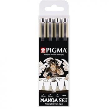Set Feutres Fins Sakura Pigma Micron Manga – 4 couleurs Sépia