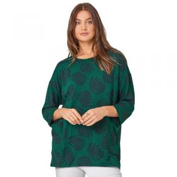 Roman Women's Green Abstract Print Pocket Tunic Stretch Top