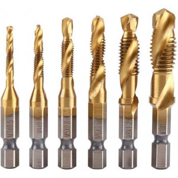 HSS 4241 Hex Shank Spiral Tap Set with Countersink, 6pcs Metric M3