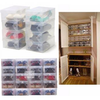 10pcs Foldable Drawer Type Clear Plastic Shoe Organizer for Children, Women, and Men