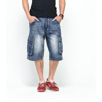 LOVZON Men's Hip Hop Denim Cargo Shorts