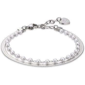 Bracciale in Acciaio con Perle Bianche per Donna
