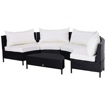 Divano da Giardino in Rattan, Set 5 Pezzi con Pouf, Salottino Esterno Nero e Bianco 96cmx 65cmx 65cm