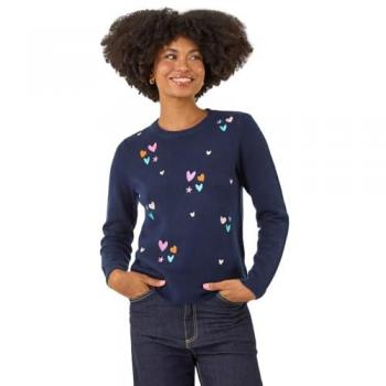 Women's Navy Heart Stitch Knitted Sweater – Size 14