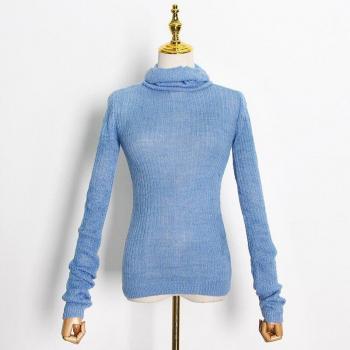 Suéter de punto para mujer, blanco, cuello alto, manga larga, slim