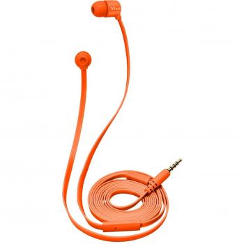 Auriculares Intrauditivos Trust Duga en Naranja Neón con Micrófono Integrado, Cable Plano Anti-Enredos y Almohadillas de 3 Tamaños